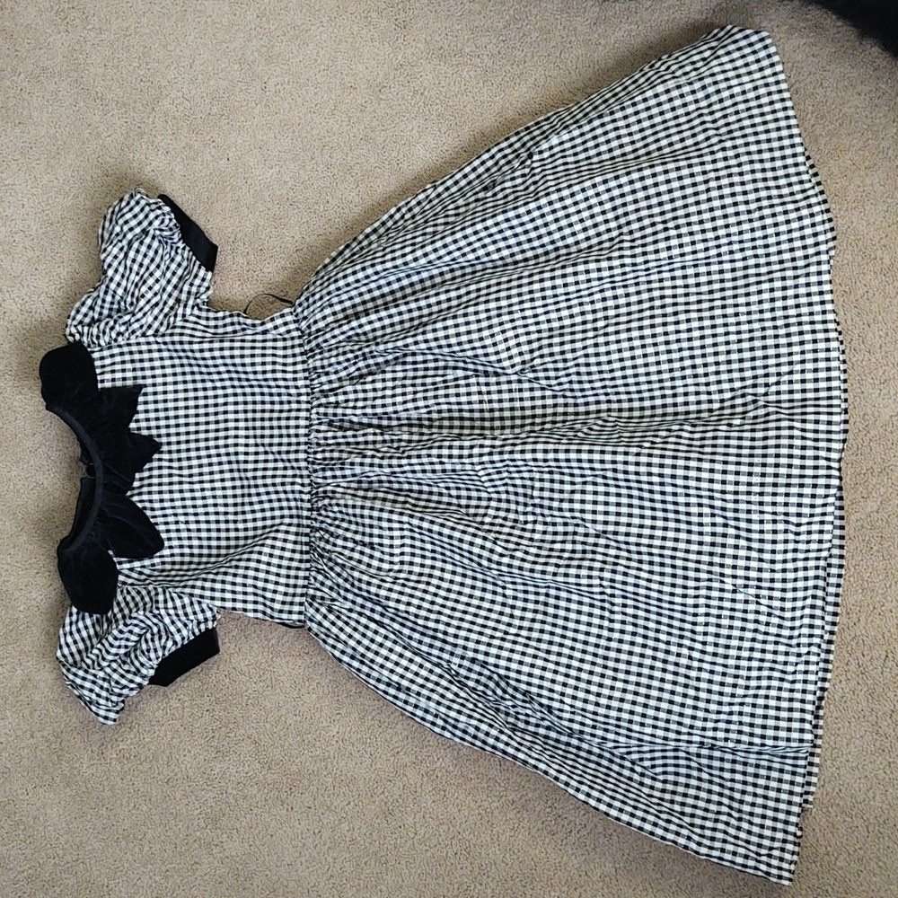 EUC vintage Neiman Marcus taffeta black and white gingham dress with velvet